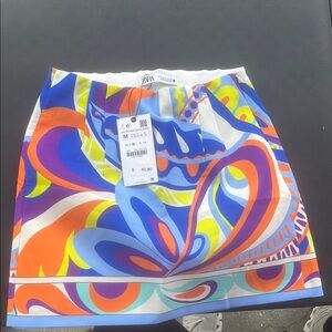 Zara Vibrant Blue and Orange Pencil Mini Skirt